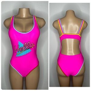 Hello Neon Pink Swimsuit by SHEIN. Size Lg. BNWOT